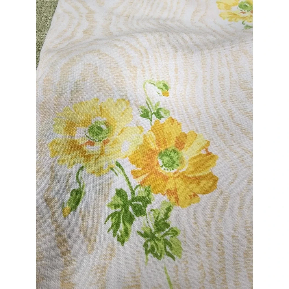 Vintage yellow white green  floral FLAT  bed sheet   66